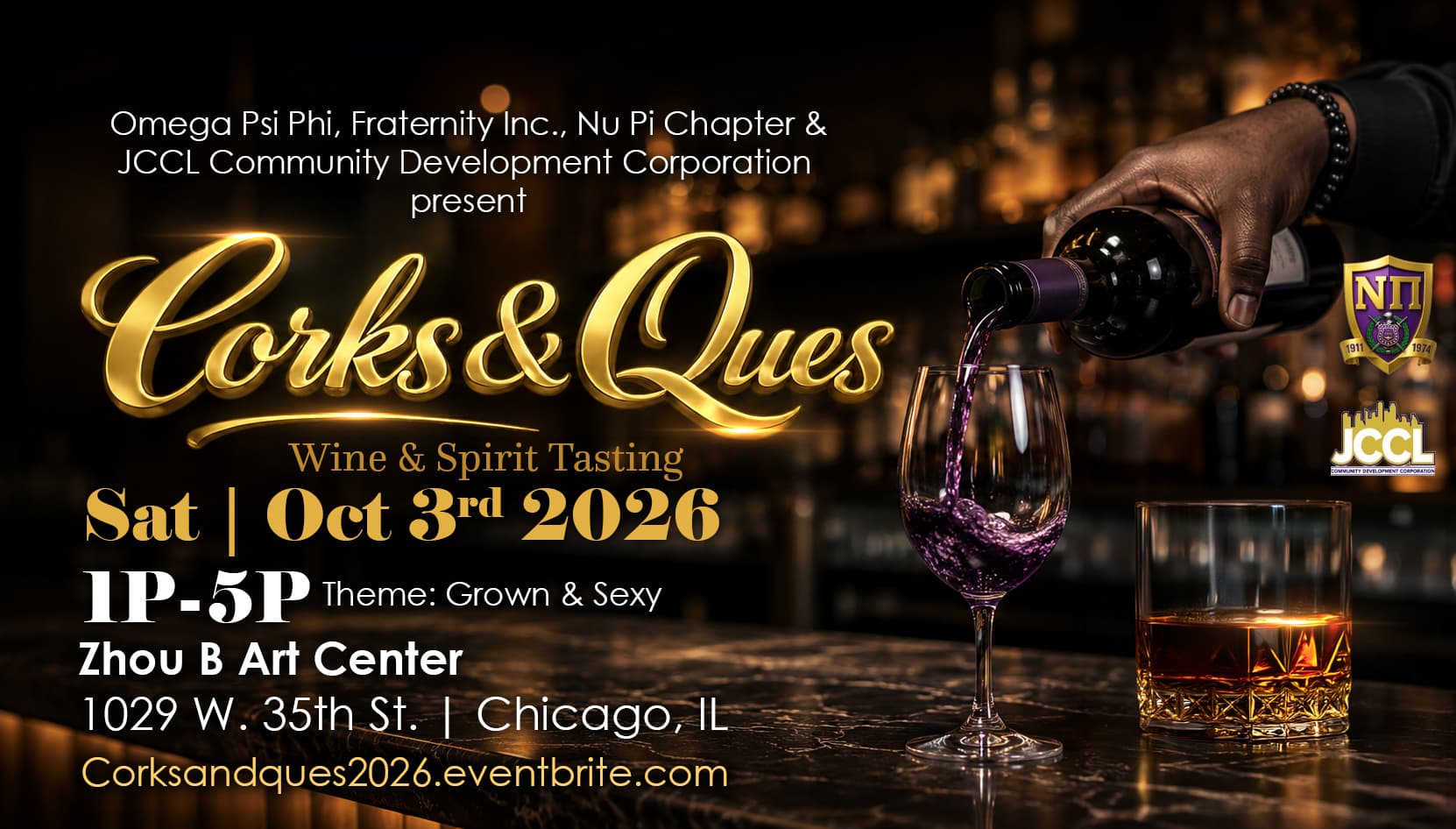 Corks & Ques — Wine & Spirit Tasting flyer
