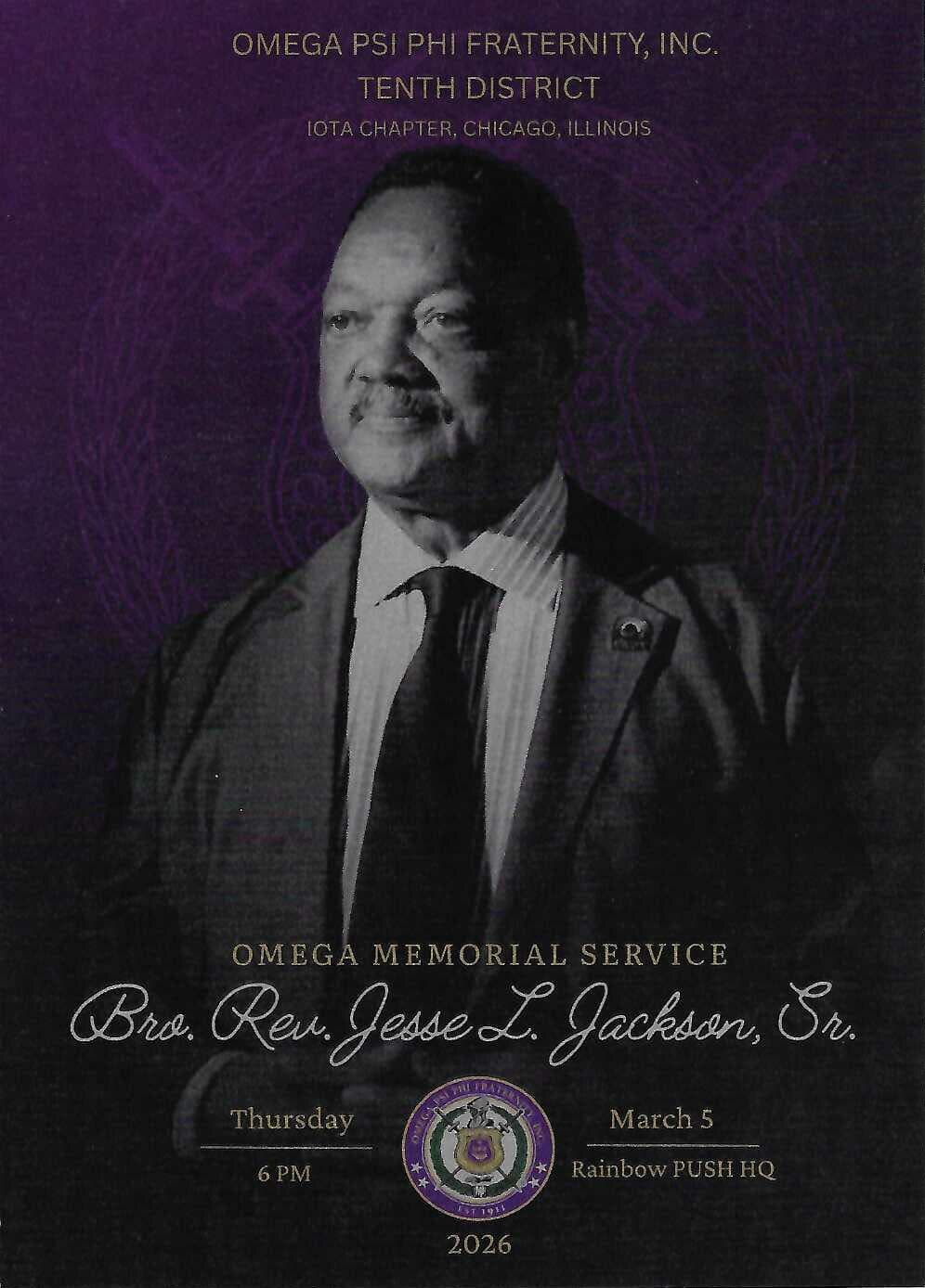 Omega Memorial Service for Bro. Rev. Jesse L. Jackson, Sr. flyer
